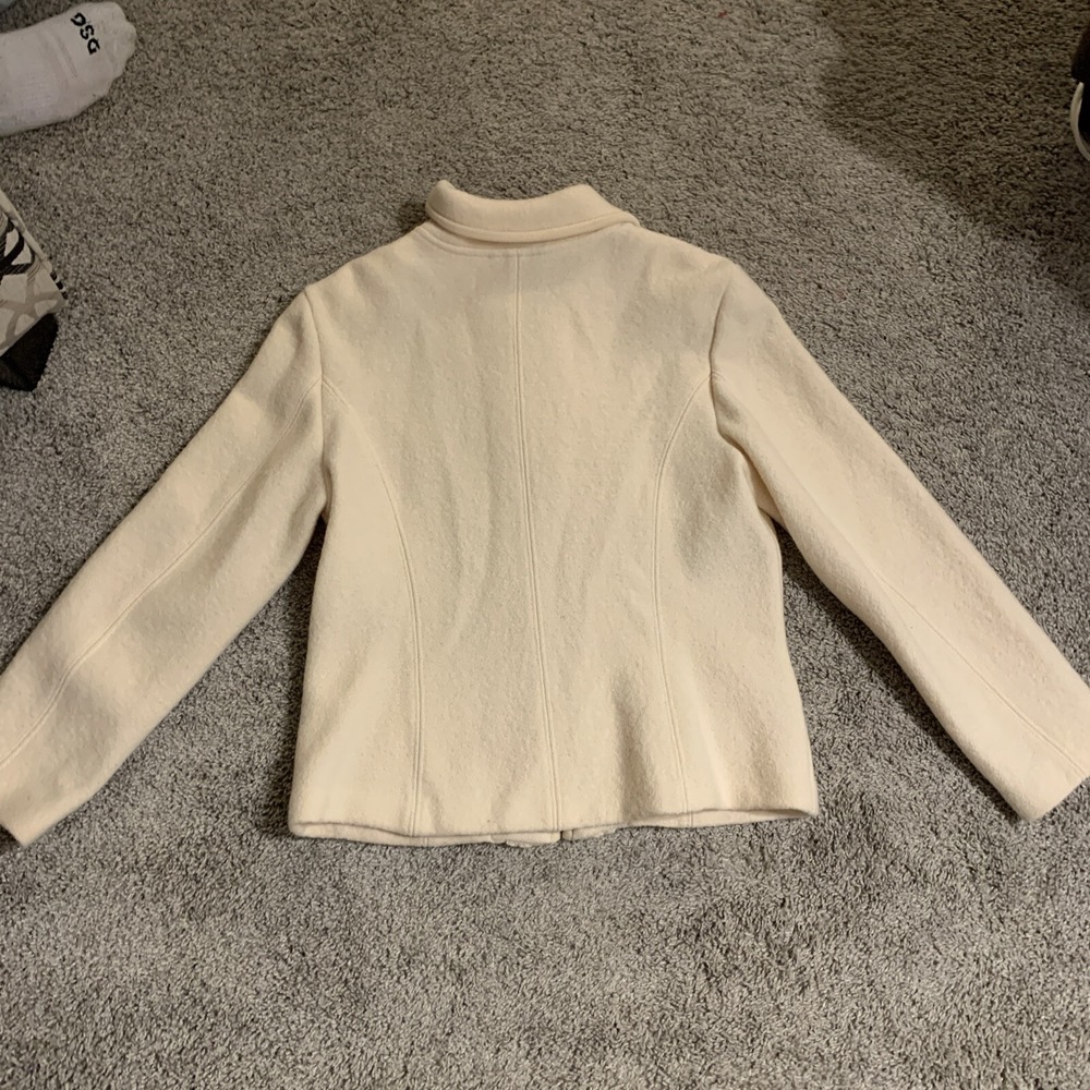 Vintage Geiger Austria Womens Boiled Wool Full Zip Cream Sweater Jacket 38 S/M